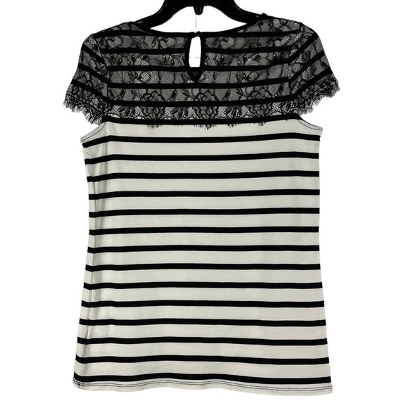 Elle Top Striped Jersey Lace Cap Sleeve Size XS Might Fit Size Small - Picture 2 of 15
